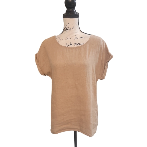 Terzo Millennio 100%Linen‎ Hazelnut Boxy Flowy High Low Top Size Small - Picture 1 of 8